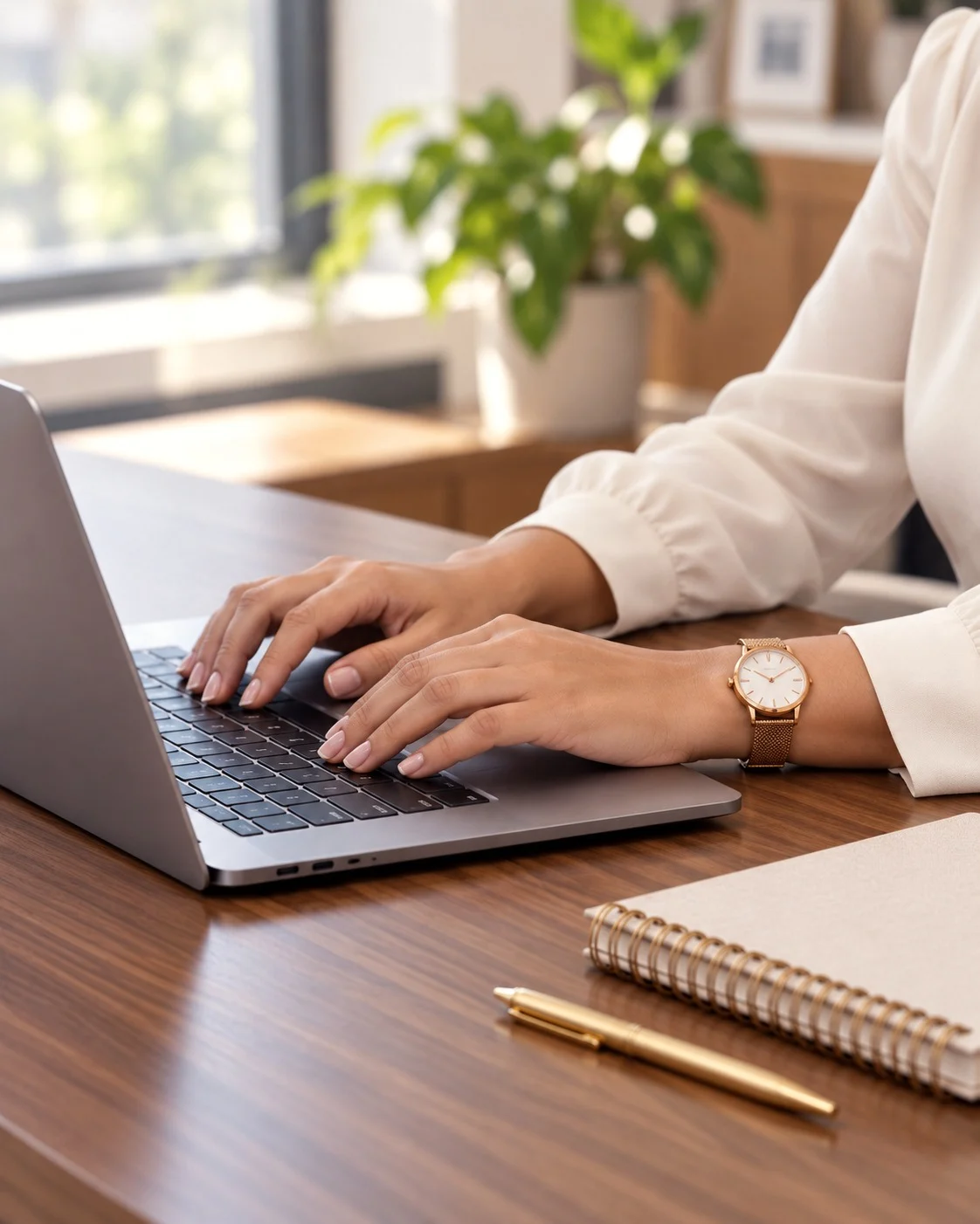 Manos que escriben en el teclado de una laptop